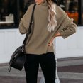 thumbnail image 4 of Vedolay Cropped Sweater Women's Tops Turtleneck Long Sleeve Side Split Lightweight Sweaters,Khaki L, 4 of 5