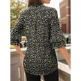 thumbnail image 5 of Tunic Blouses for Womens Floral Print Tops Summer V-Neck 3/4 Ruffle Sleeve Blouse, 5 of 7