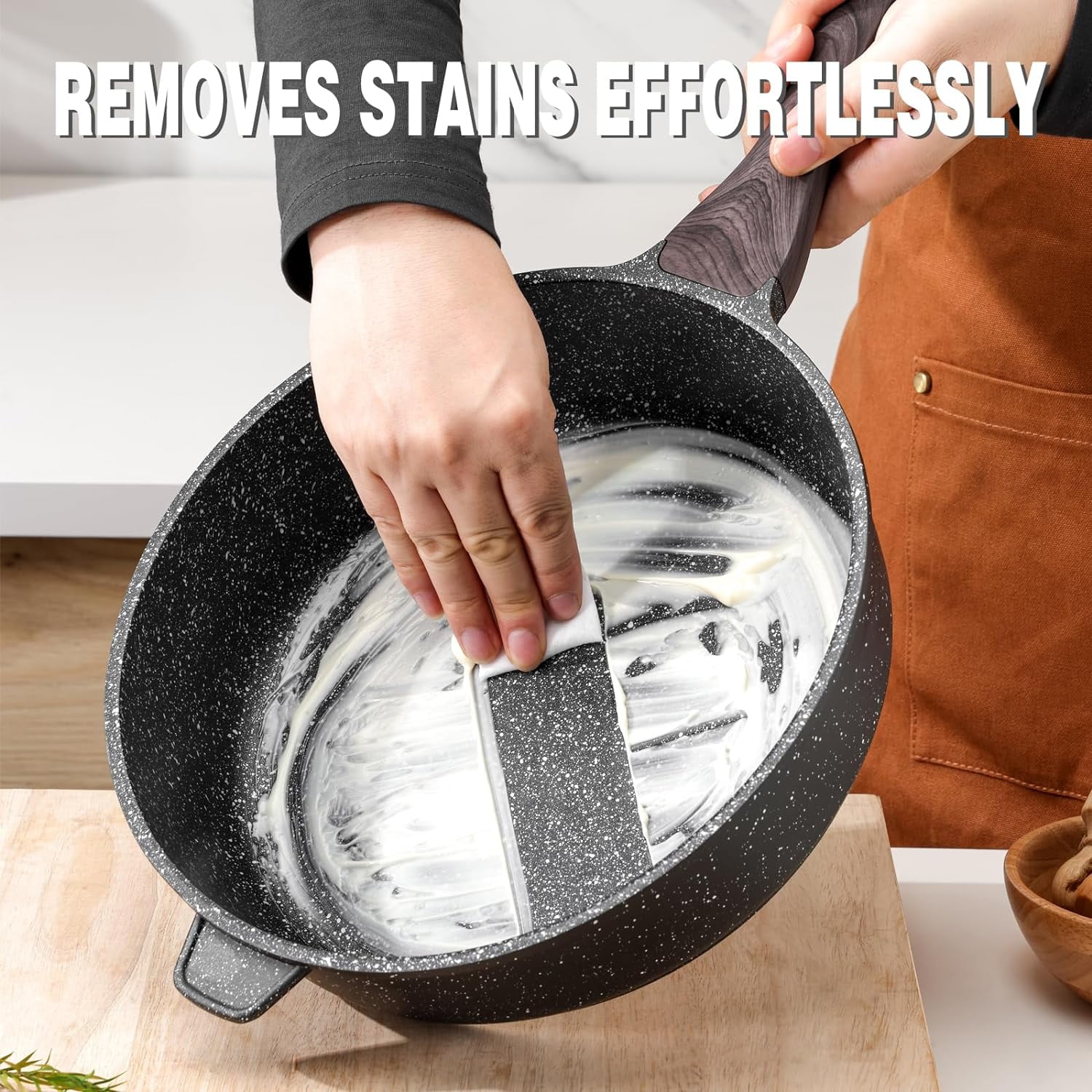 Kordisen Nonstick Deep Frying Pan With Lid, 11 Inch Saute Pan Skillet With Detachable Wood