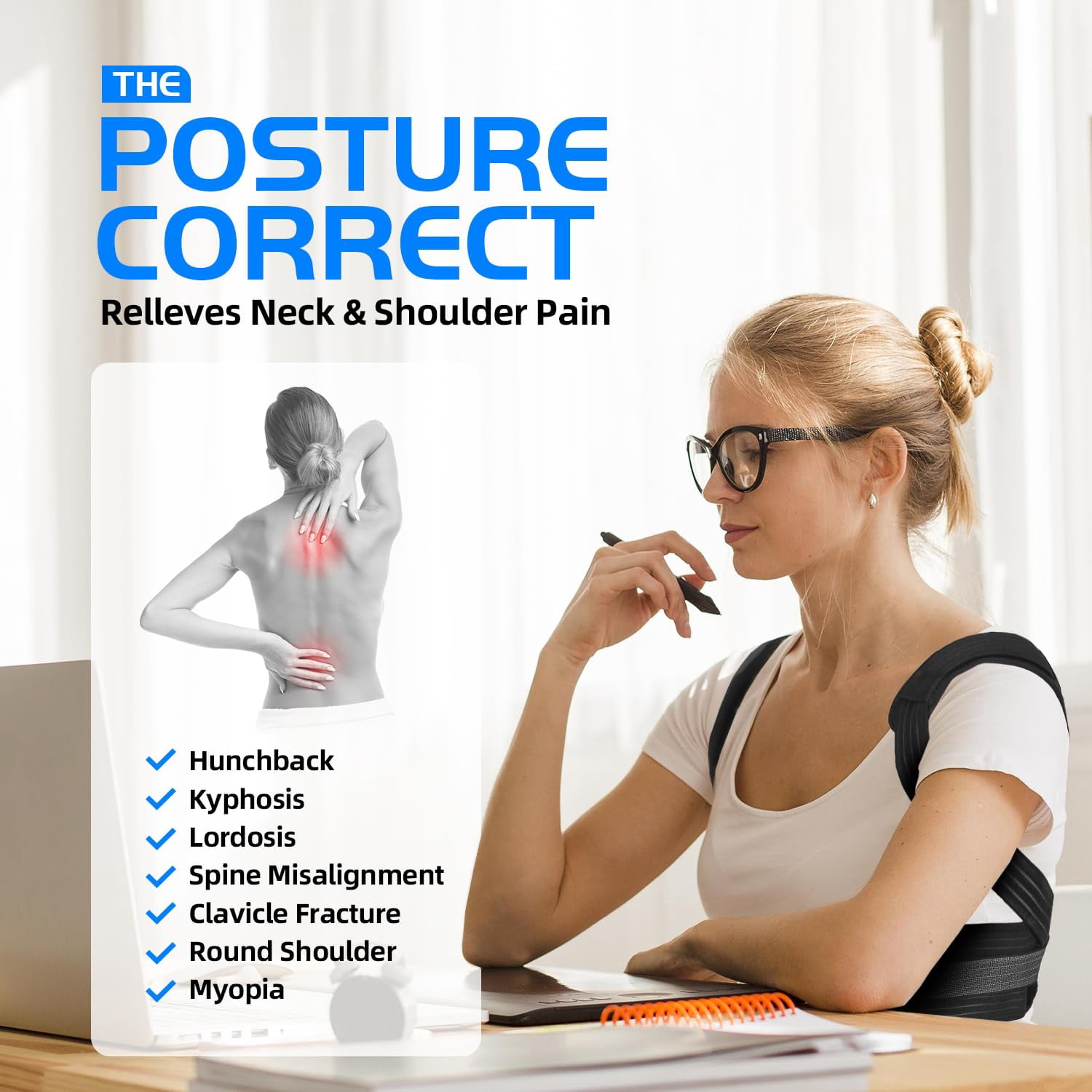 Back Brace Posture Corrector for Kids, Back Straightener Posture Corrector, Scoliosis and Hunchback Correction, Under Clothes Adjustable Upper Back Posture Brace for Teens, Spinal Supportor, Black, S