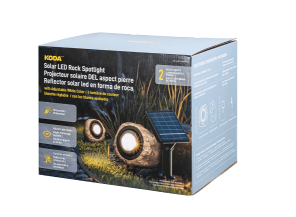 KODA Solar LED Rock Spotlight 2 Pack Outdoor Garden Lights with Solar Panel Adjustable Color 3000K 5000K Waterproof Landscape Lighting