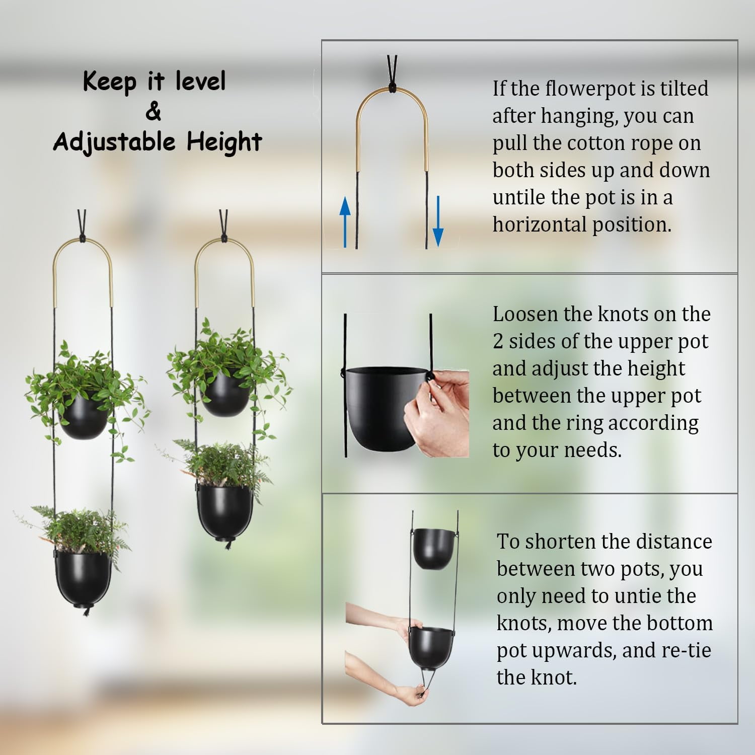 Hanging Planters 2 Tiers Metal Plant Hangers for Indoor Outdoor Plants Wall Ceiling Hanging Flower Pot Basket Holders Kitchen Room Decor(White)
