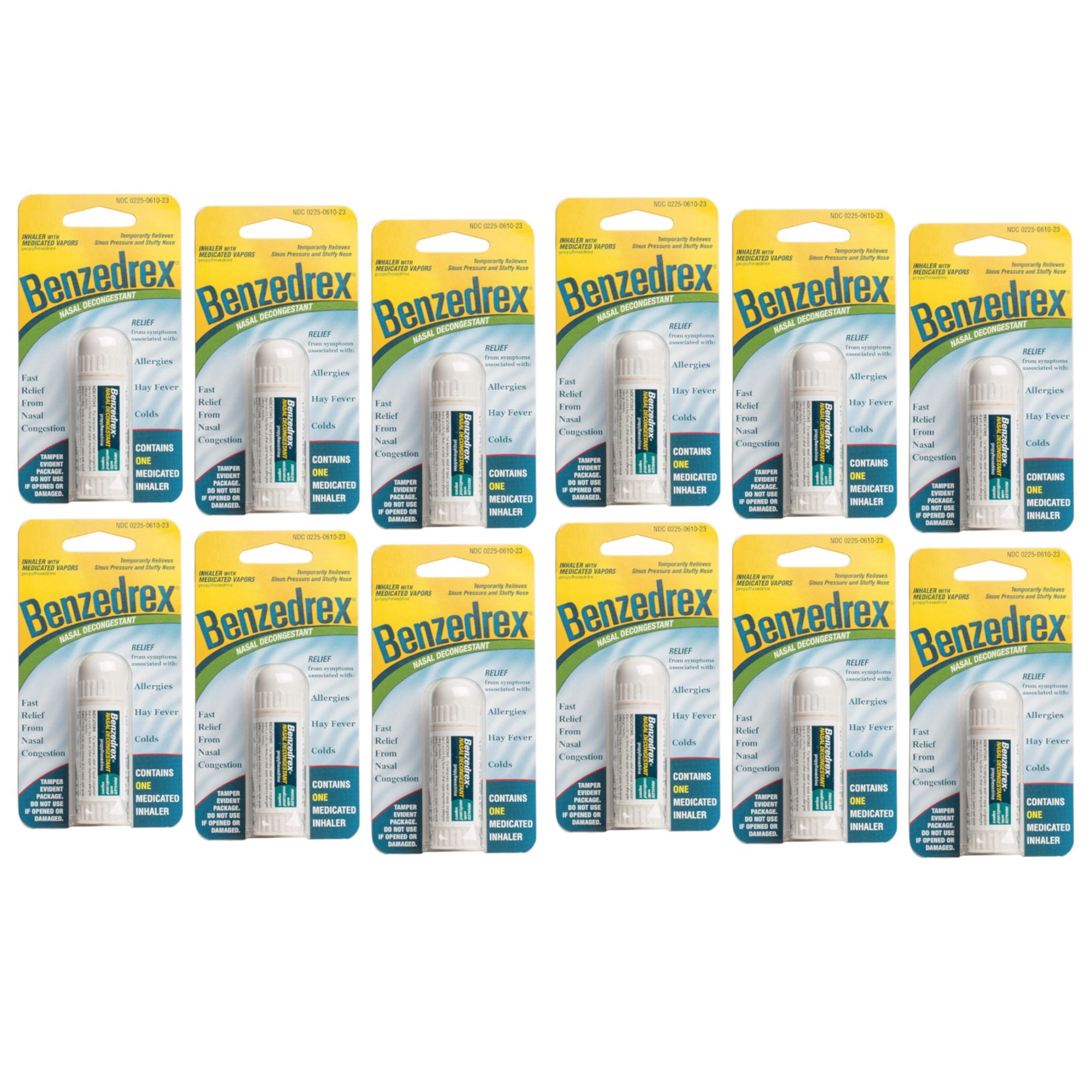 12 Pack - Benzedrex Nasal Decongestant Inhaler with Medicated Vapors, Fast Relief from Nasal Congestion, Temporarily Relieves Sinus Pressure and Stuffy Nose, 1 Count (Pack of 12)