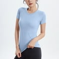 thumbnail image 3 of ClodeEU Women's Crewneck Short Sleeve T-Shirt,Slim FittedStretchy Bodycon Basic Tee Tops Blue,Womens Plus M, 3 of 3