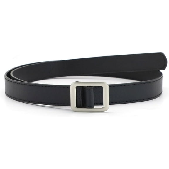 Black Casual Leather Belt - Women's Dress Belt with Silver Buckle