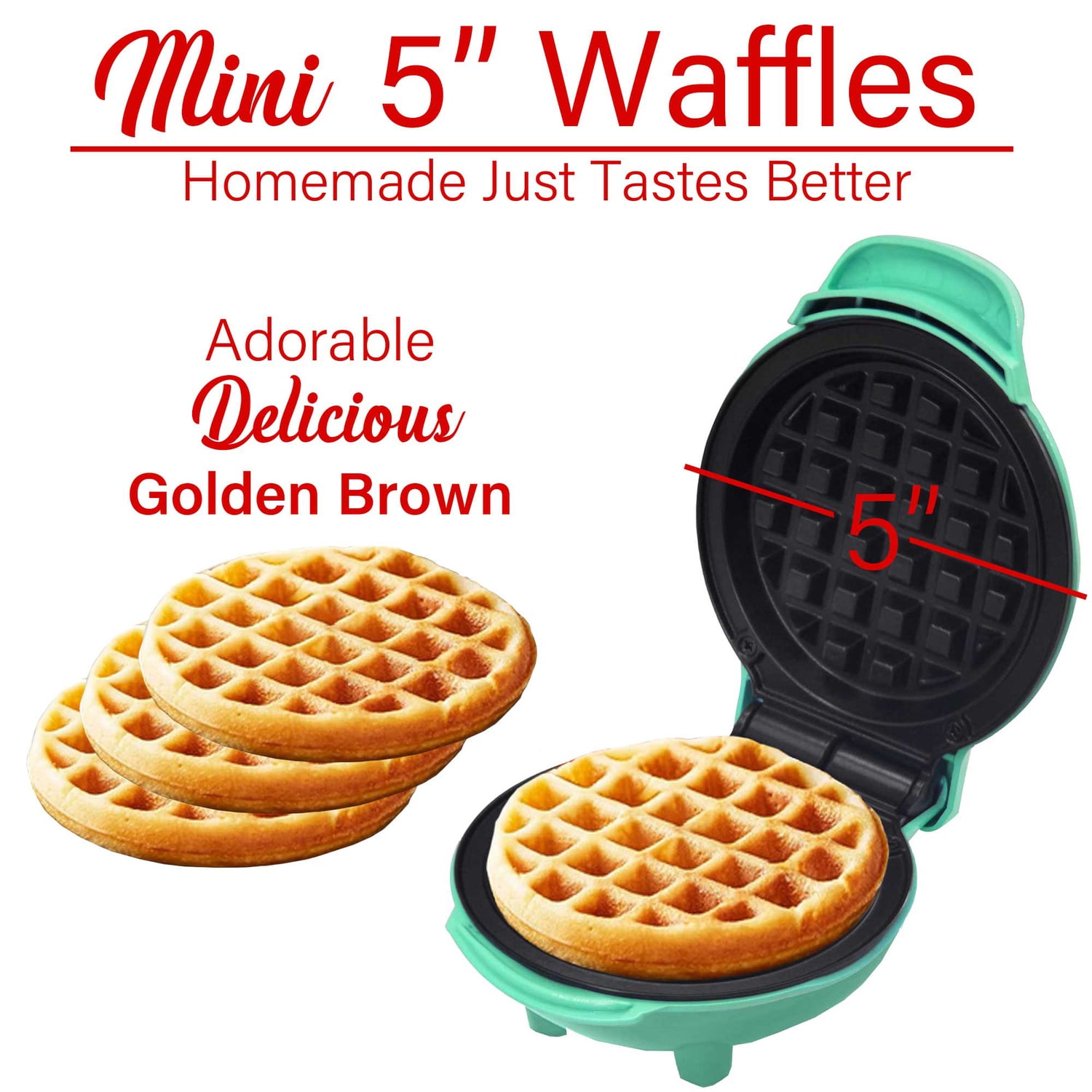 Brentwood 400W Non-Stick 5-Inch Mini Waffle Maker, Red, for Keto 