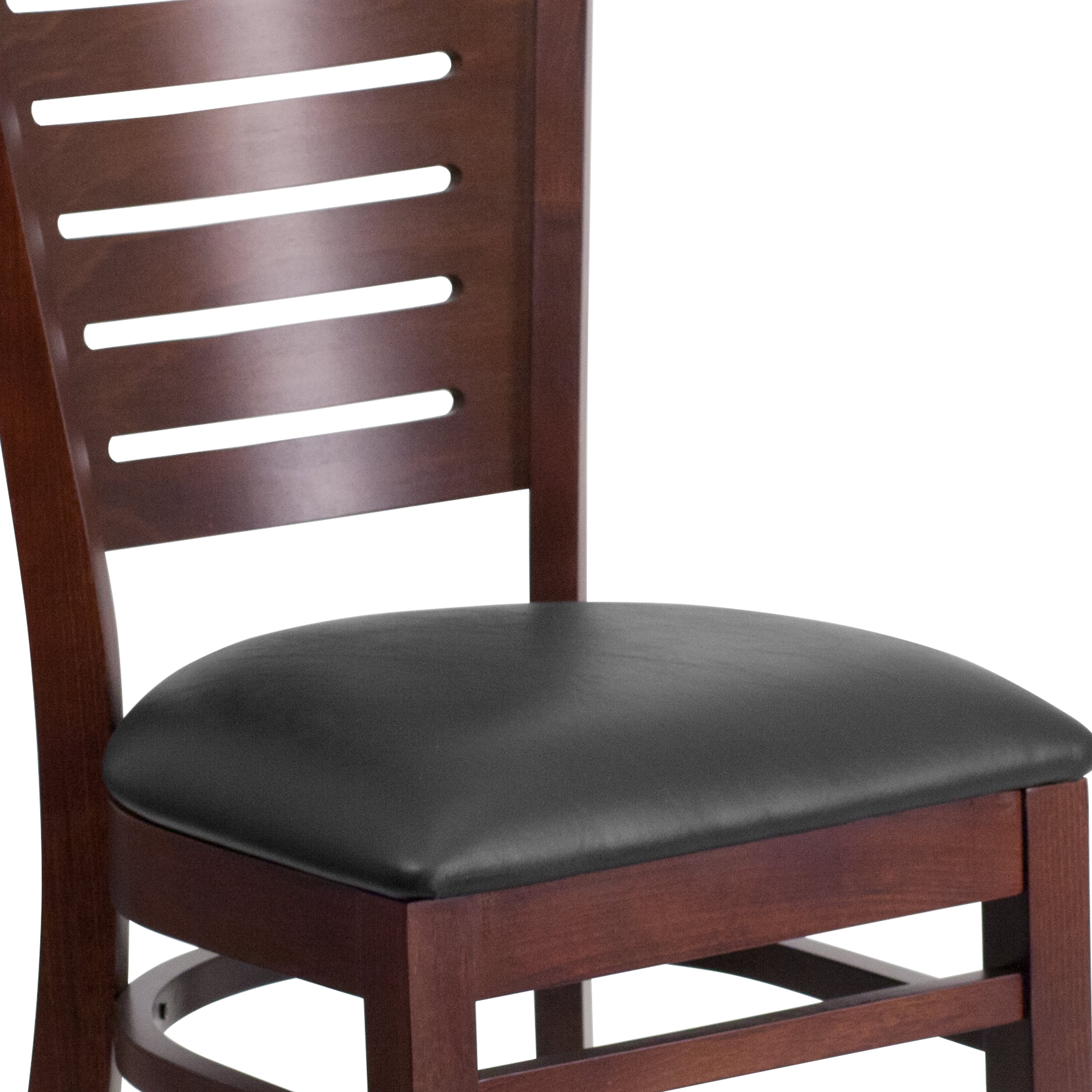Flash Furniture Darby Series Slat Back Walnut Wood Restaurant Chair - Black Vinyl Seat