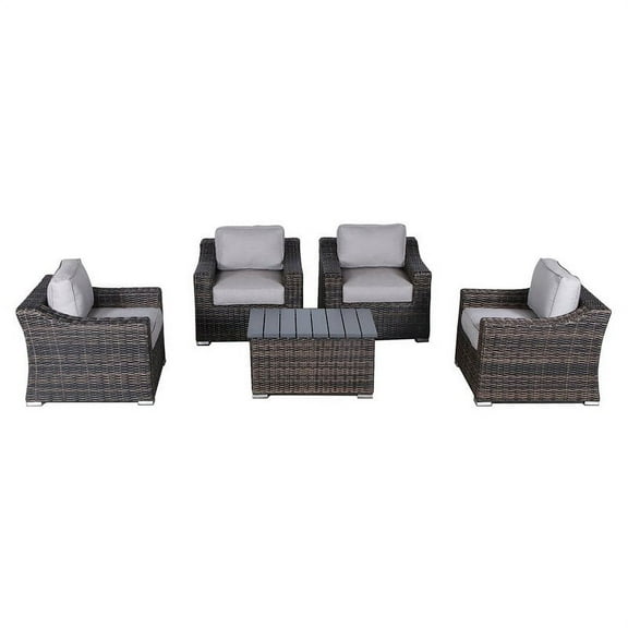 Living Source International 5-Piece Wicker/Rattan Seating Group in Espresso/Gray