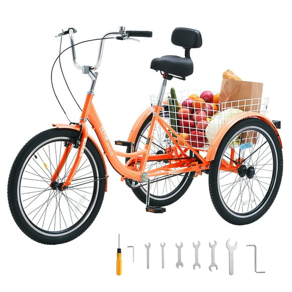 VEVOR Adult Tricycles Bike, 26 Inch Three-Wheeled Bicycles, 3 Wheel Bikes Trikes, Carbon Steel Cruiser Bike with Basket & Adjustable Seat, Picnic Shopping