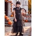 thumbnail image 4 of Girls Halloween Costume Fancy Dress with Wig Black for Kids Carnival Party 7-8 Years, 4 of 7