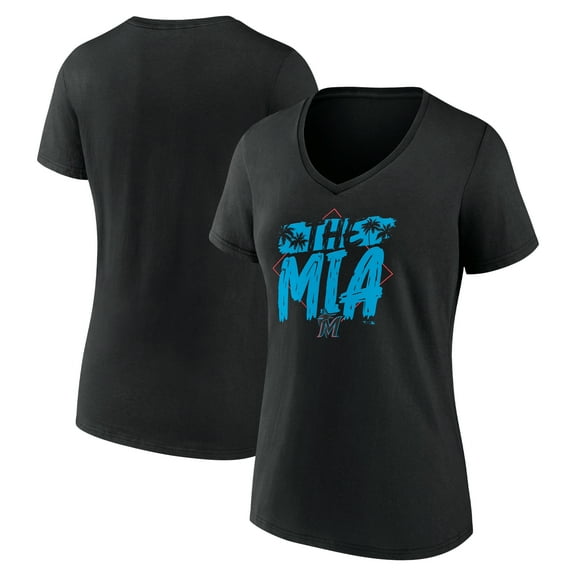 Women's  Black Miami Marlins The MIA V-Neck T-Shirt