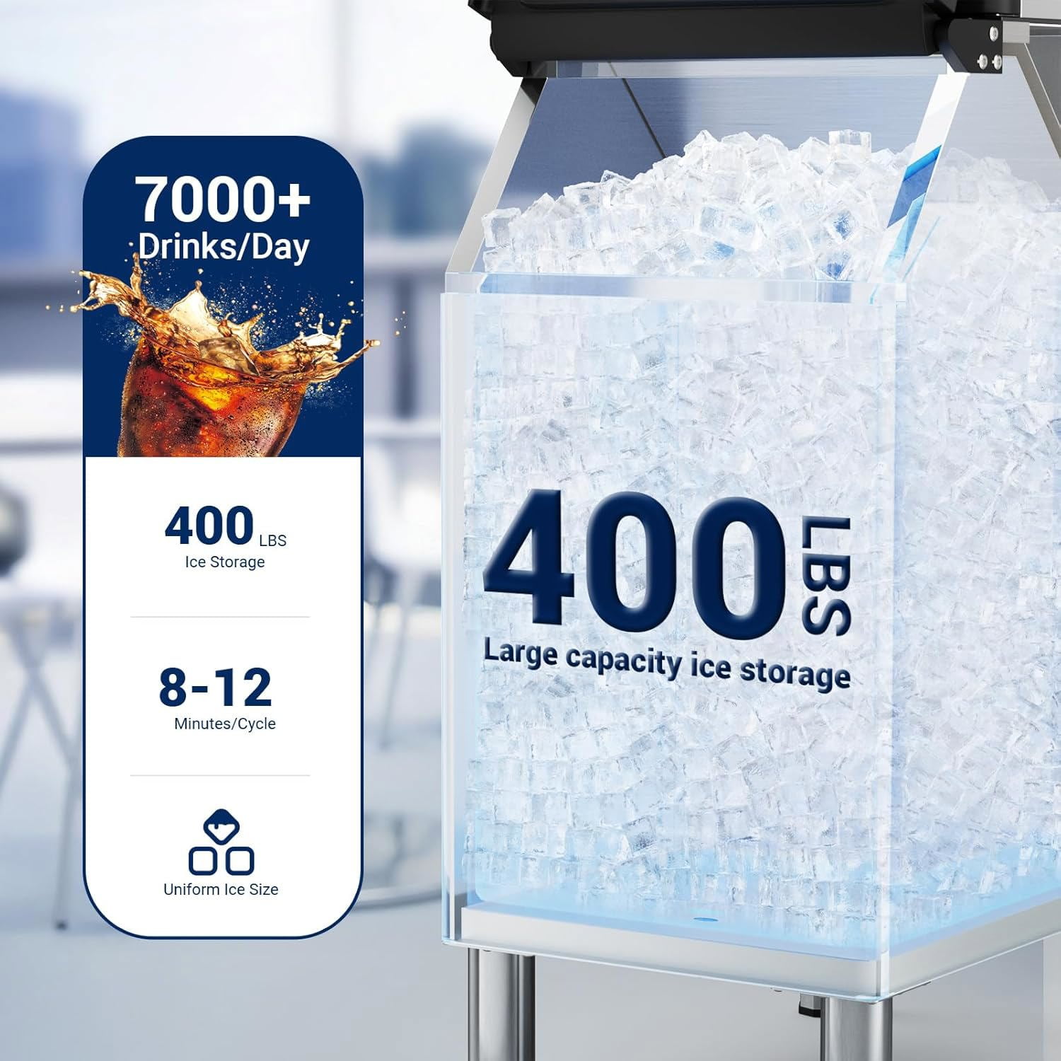 Joreek Commercial Ice Maker Machine, 700 LBS/24h Ice Machine with Large 400 LBS Storage Bin, 234 Ice Ready in 8-12 Min, Self-Cleaning Commercial Ice Maker for Bar, Restaurant, Cafe