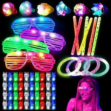GlowParty Pack: 60 LED Light Up Toys & Favours - 40 Lights, 6 Jelly Rings, 4 Flashing Glasses - Fun for Kids & Adults - Brighten Up Your Party!