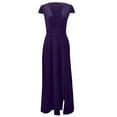 thumbnail image 3 of Hvot&aat Women Cap Sleeve V-Neck Wedding Bridesmaid Dress Ruched High Waisted Sexy High Slit Long Evening Prom Maxi Dresses, 3 of 7
