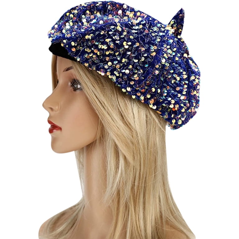 Bling Beret Hats for Women Sequin Paris Artist Cap 