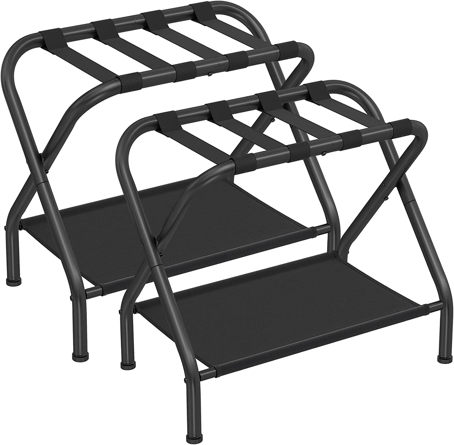 SONGMICS Luggage Racks Set of 2 Suitcase Stand with Fabric Storage Shelf for Guest Room Bedroom