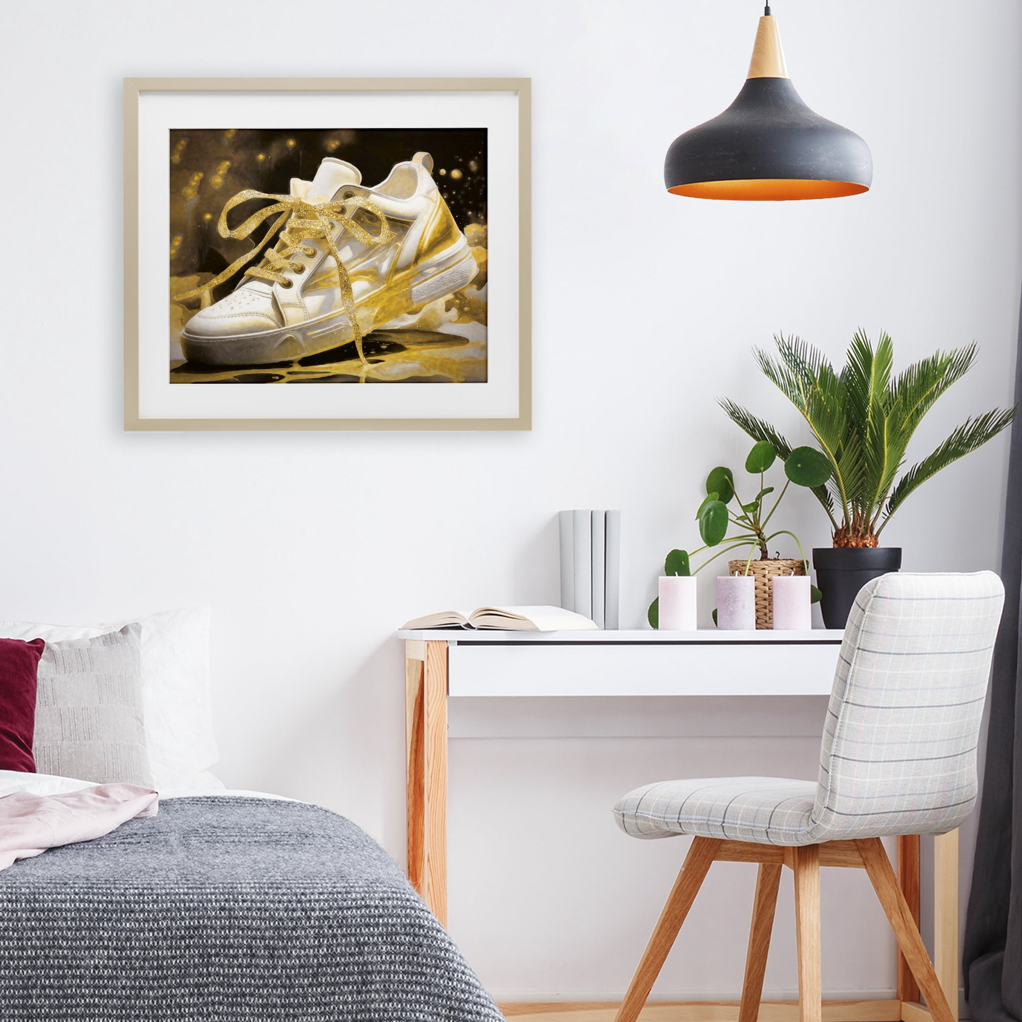 Stupell Industries Splashy Gold Sneaker Birch Framed Print Under Glass, design by Grotto Studios