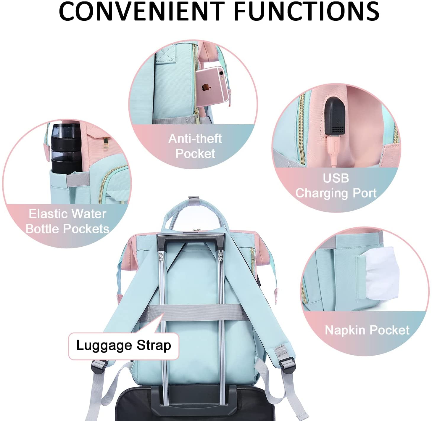 Lovevook Laptop Bag 15.6", Women Work Computer Bag Teacher Nurse Backpack Purse with USB, Waterproof Travel Backpack College Bookbag