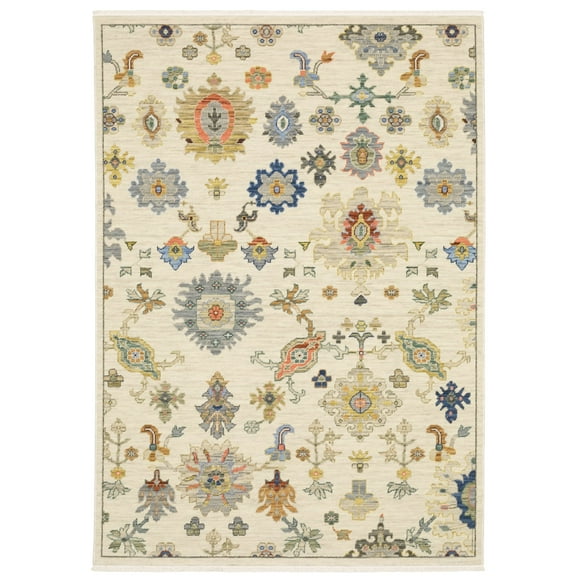 Oriental Weavers Lucca Wool Blend Area Rug - 5507W - 9'10" x 12'10" - in Ivory/ Multi - Vintage Inspired, Wool Blend, Family, Dining, Living Room Rug