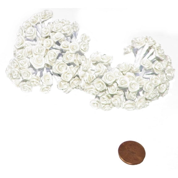 144 Silk Mini Wrap Roses Wedding Shower Flower Picks - Ivory