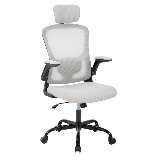 Ergonomic Mesh Office Chair – Adjustable 2D Headrest, Rotate-Up Arms & Lumbar Support – Reclining High-Back Swivel Desk Chair with Silent Casters