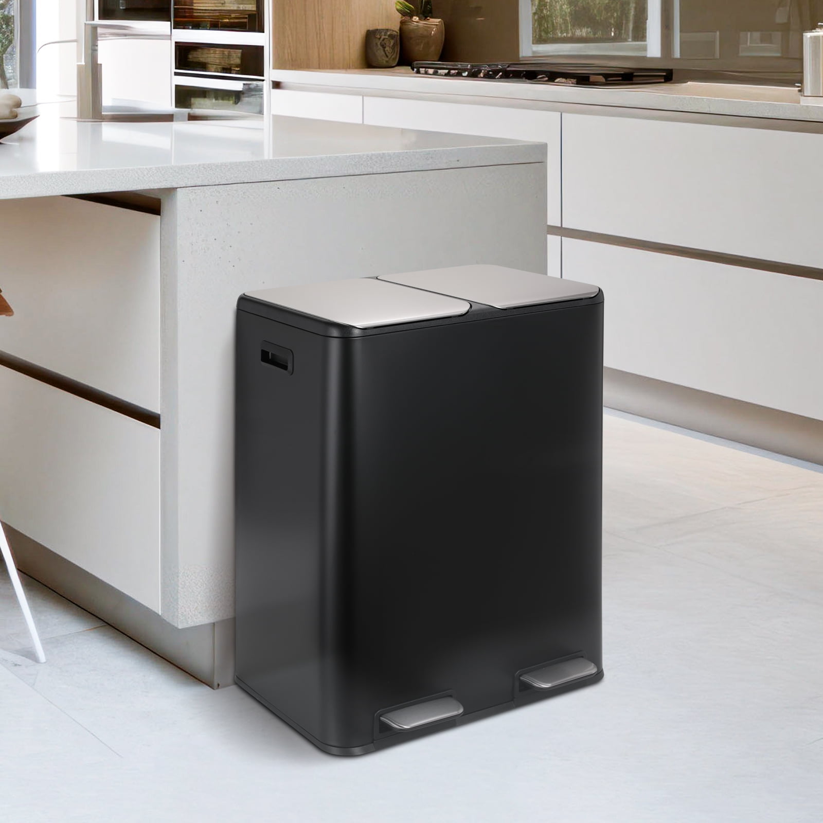 TLSUNNY 16 Gal Double Step Trash Can, Dual Compartment Recycling Bin with Odor Control Box, for Office/Home/Kitchen