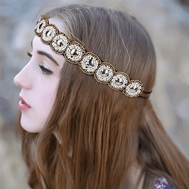Hengyun1 5 Piece Headbands Jewelry Handmade Hair Band Elastic Headband Rhinestone Beaded Women Fashion Head Wrap Headband