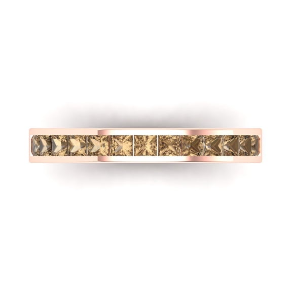 0.84 ct Brilliant Princess Cut Simulated Champagne 18K Rose Gold Stackable Band SZ 4