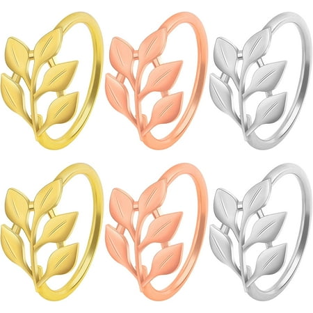 

6 Pieces Leaf Napkin Rings Set Metal Napkin Holder Ring Buckles Napkin Band Adornment Dining Table Setting for Wedding Christmas Party Banquet Dinner Decor 3 Colors