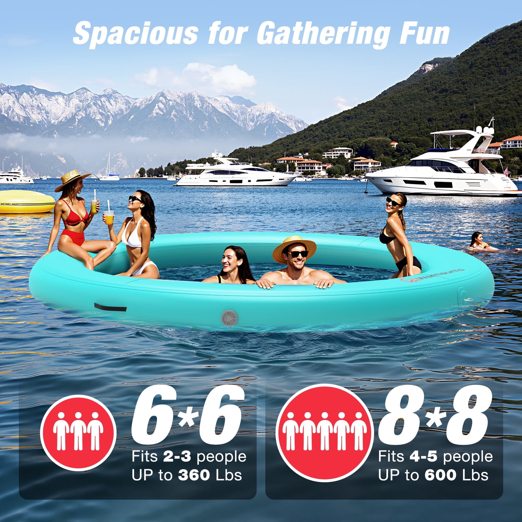 WARMOUNTS Inflatable Water Hammock Floating Dock, 6' x 6' Round Inflatable Raft for Water Recreation, Non-Slip Float Ring for Ocean Lake River Boat