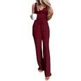 thumbnail image 2 of Seyurigaoka 2Pcs Women Summer Casual Pants Suit, Plain  Ribbed Sleeveless Low Cut Short Tank Tops + Tie-Up Wide-Leg Long Pant, 2 of 7