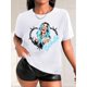 thumbnail image 1 of Camiseta De Verano Para Mujer, Cuello Redondo, Para Mochilero, Vacaciones En La CalleStylish Black Casual Tee for Women with Teal-Haired Portrait & Letter Print - Round Neck, Short Sleeve, 100% Poly, 1 of 7