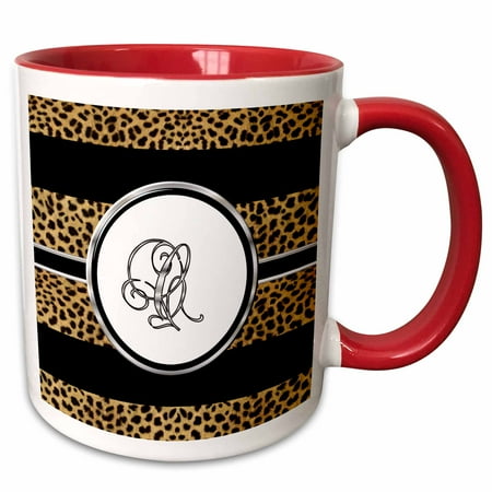 

3dRose Elegant Cheetah Animal Print Monogram Letter C - Two Tone Red Mug 11-ounce
