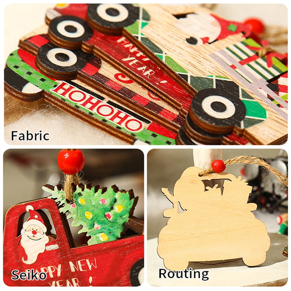 Wooden Christmas Truck Ornaments,9 Pcs Christmas Tree Ornaments Vintage Christmas Decorations,Red Truck DIY Craft for Christmas Tree,Holiday Decorative Pendant,Hanging Signs for Home Decoration