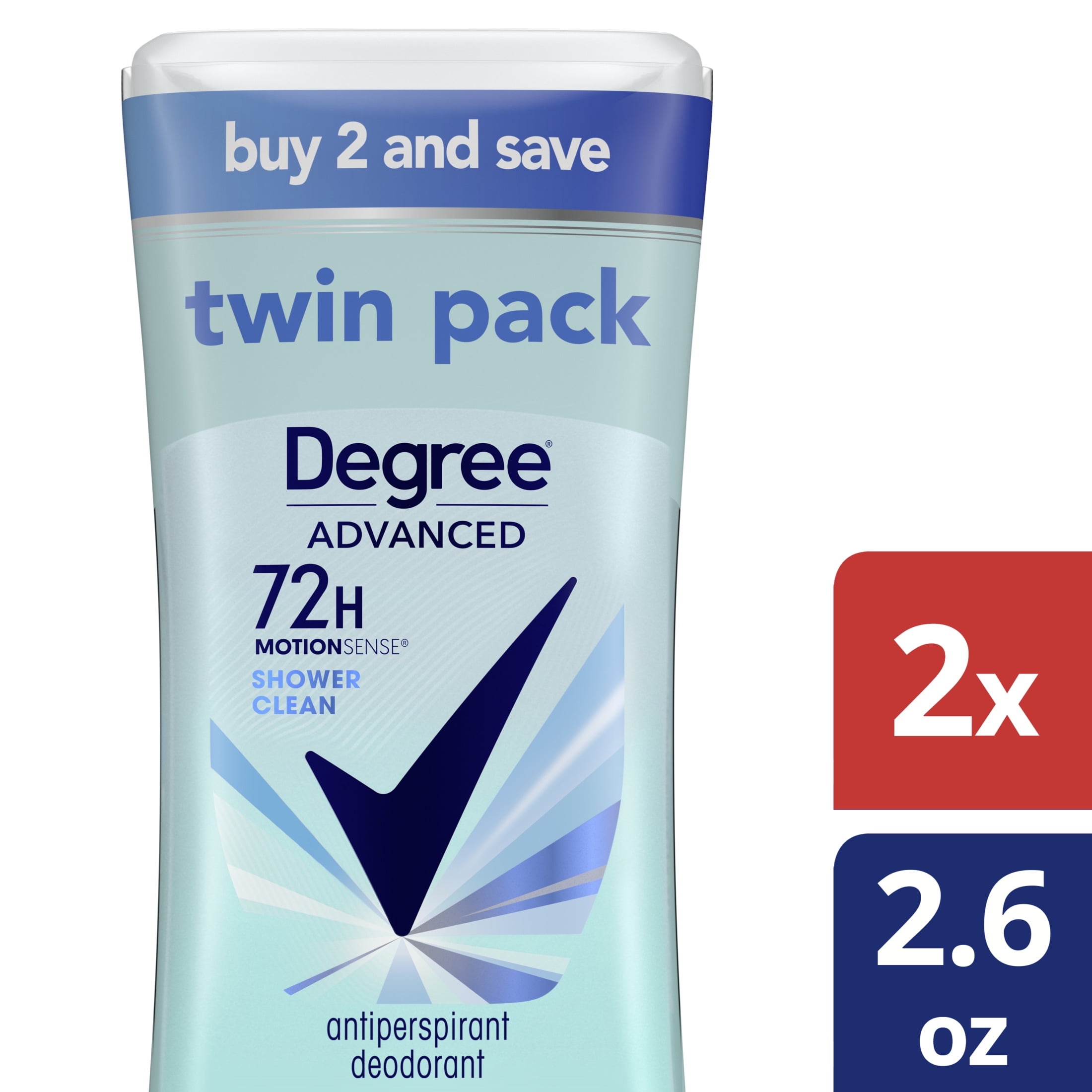 Degree Advanced 72H Motion Sense Shower Clean Antiperspirant Deodorant 2.6 oz Twin Pack
