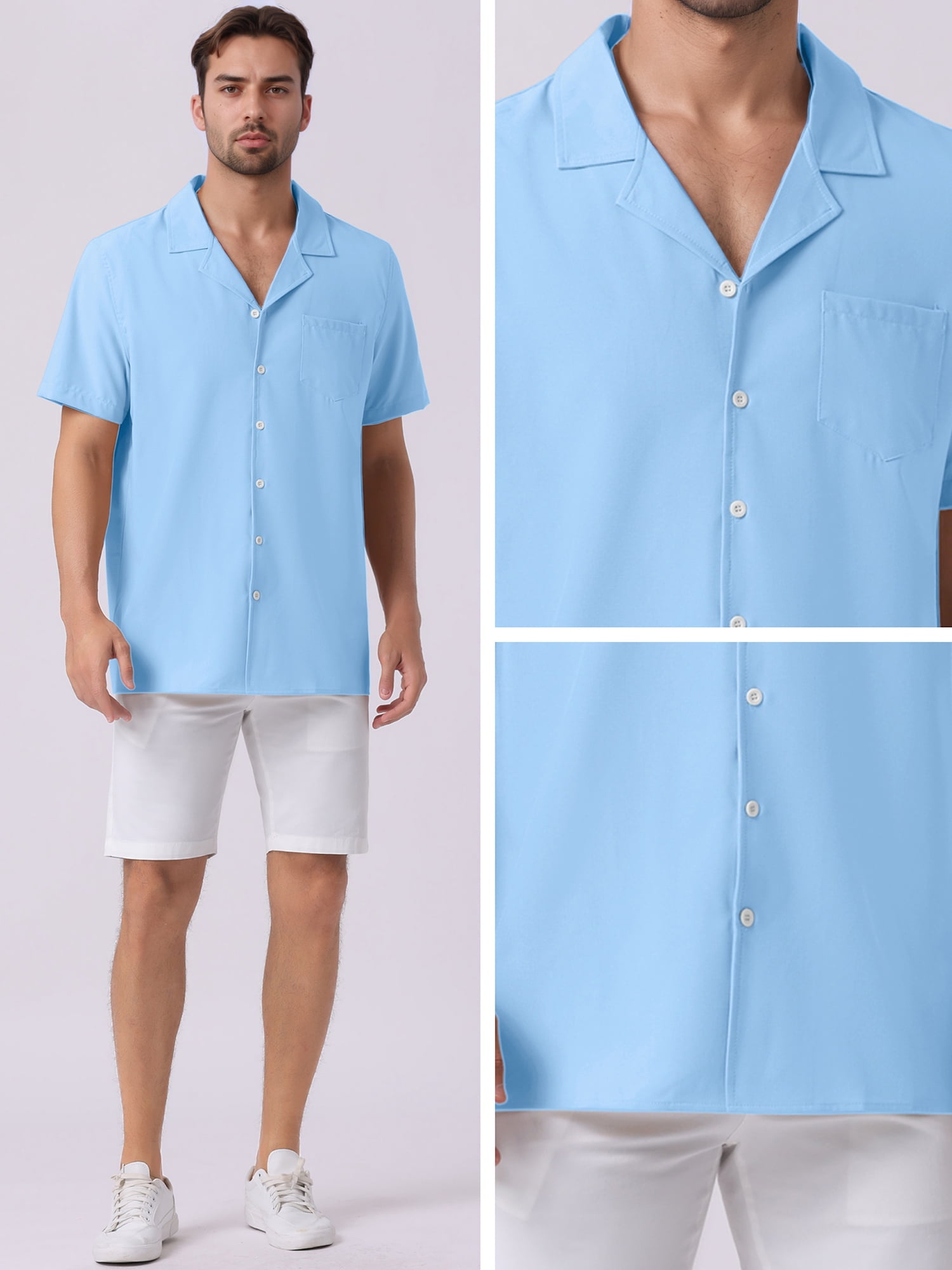 DARING DIVA Men's Linen Camp Collar Short Sleeve Button Down Beach Shirts XL Blue