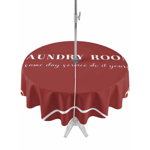Outdoor Tablecloth with Umbrella Hole for Patio/Picnic/Party/Camping, Laundry Room Waterproof Table Cloth Round Cover Washable, Pure Red Minimalist Solid Color Modern Art (Dia 60")