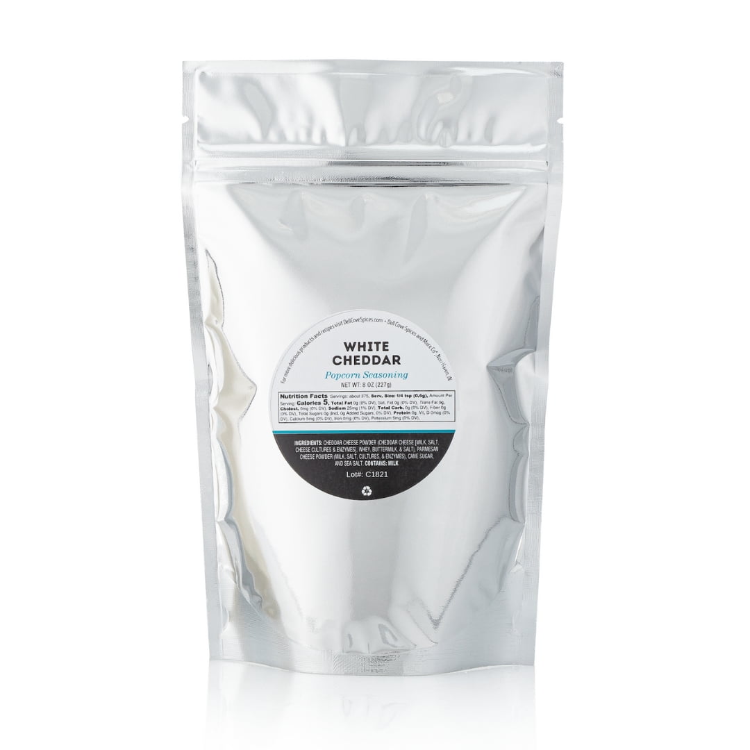 Low Sodium White Cheddar Popcorn Seasoning - Real Cheese, Low Calorie Gourmet Popcorn Flavor - Dell Cove Spices, Bulk Bag - 1 Pound