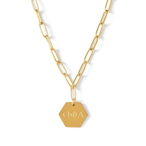 Theta Phi Alpha Necklace, 18k Gold Plated Paperclip Style Chain with Sorority Letters Pendant