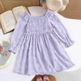 thumbnail image 6 of LJEFF Girls Long-Sleeve Dress, Square Neck Puff Sleeves Solid Colors Ruffled Casual Dresses for Kids Purple Size 4-5T, 6 of 7