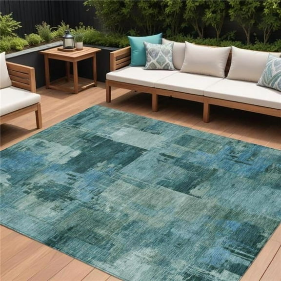 HomeRoots 630792 8 x 10 ft. Teal Blue & Pale Aqua Abstract Washable Indoor & Outdoor Rectangle Area Rug