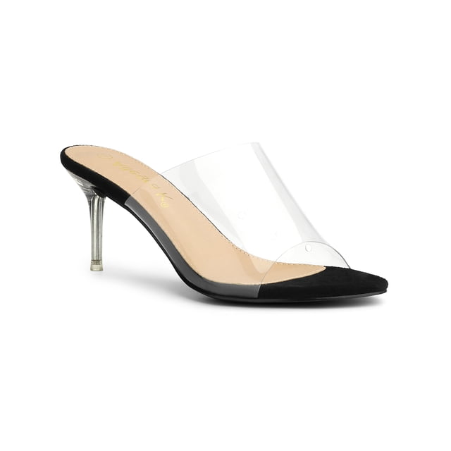BLISSFUL STEP Sandales à Talons Aiguilles à Bride Transparente pour Femmes Noir 11