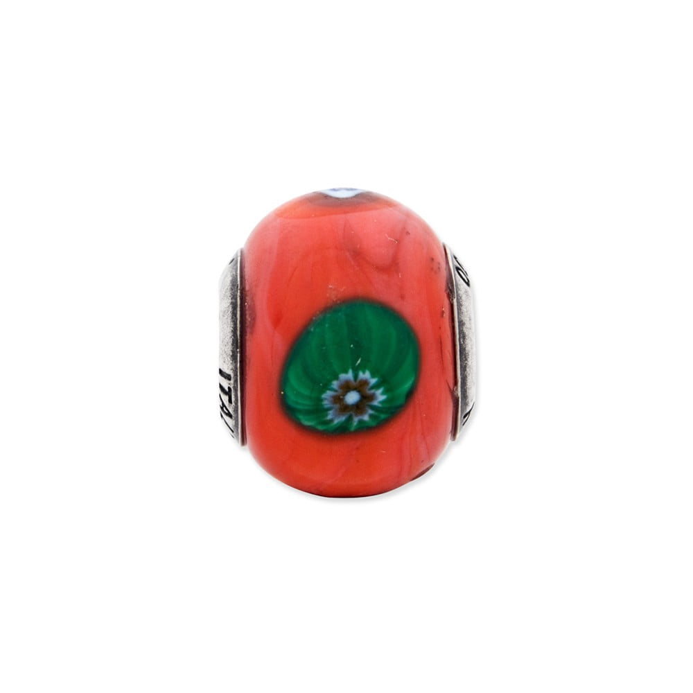 Fancy Bead White Sterling Silver Glass 12.73 mm 10.00 Reflections Italian Orange Withdecorative Accents Bead