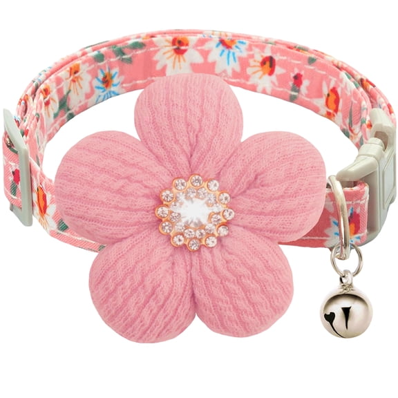 Bisitoy Small Dog Collar with Flower, Puppy Collar for Girl Dog Collars for Small Dogs Cute Dog Collar with Bell, Adjustable Length (Pink)