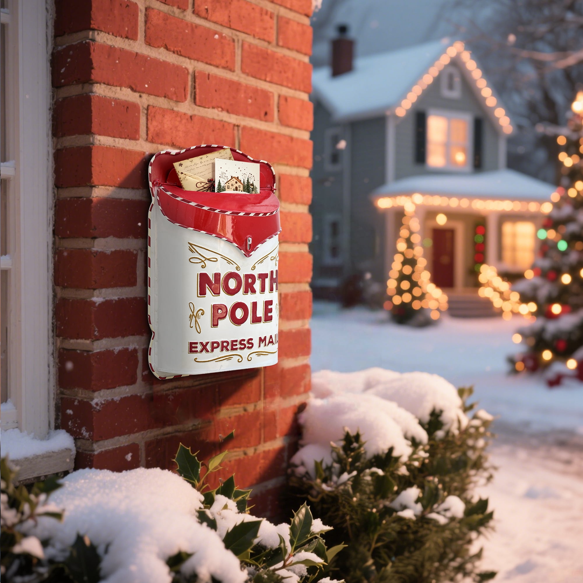 Santa Mailboxes, Vintage Letters to Santa Mailbox Christmas Mailbox for Outdoor Christmas Decoration - Red North Pole Post Box for Porch, Fireplace, Mantel, Farmhouse Christmas Wall Decoration