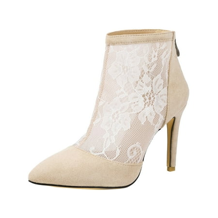 

Quealent Adult Women Sandal Lace Up Sandals for Women Heels Ladies Fashion Solid Suede Lace Splice Pointed Cool Boots Back T Strap Sandals for Women Beige 8.5