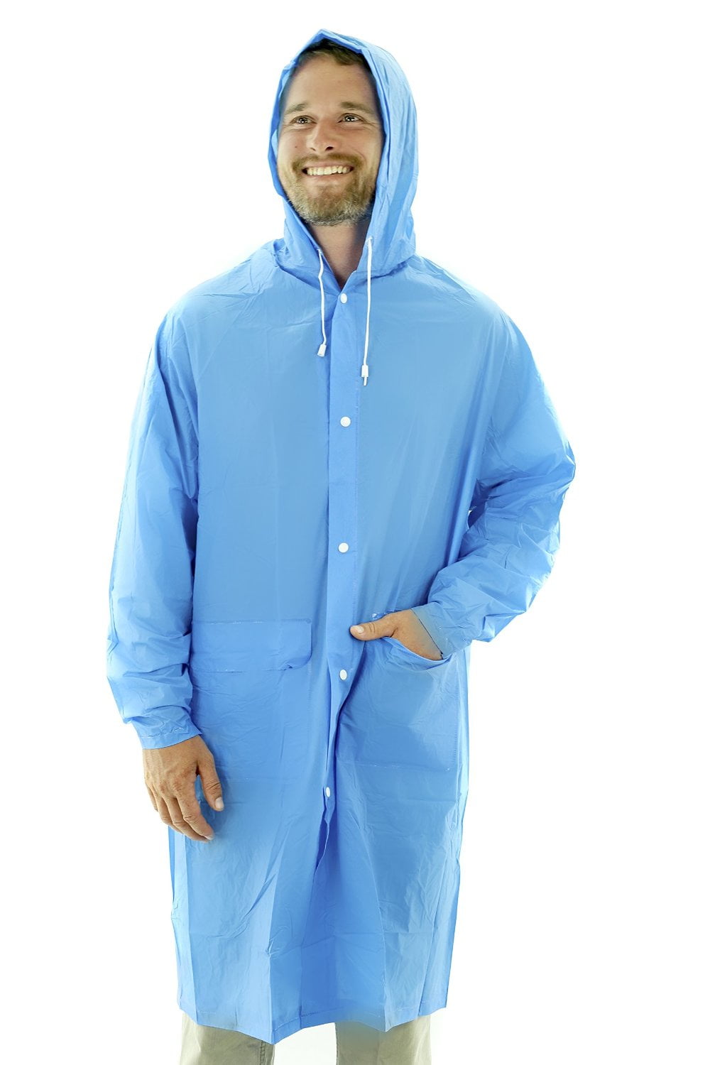 Adult Portable Lightweight PVC Long Size Hooded Raincoat, Reusable