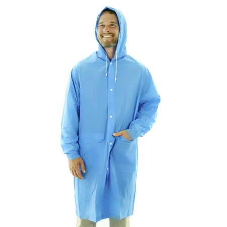 Adult Portable Lightweight PVC Long Size Hooded Raincoat, Reusable Rainwear, with Pockets