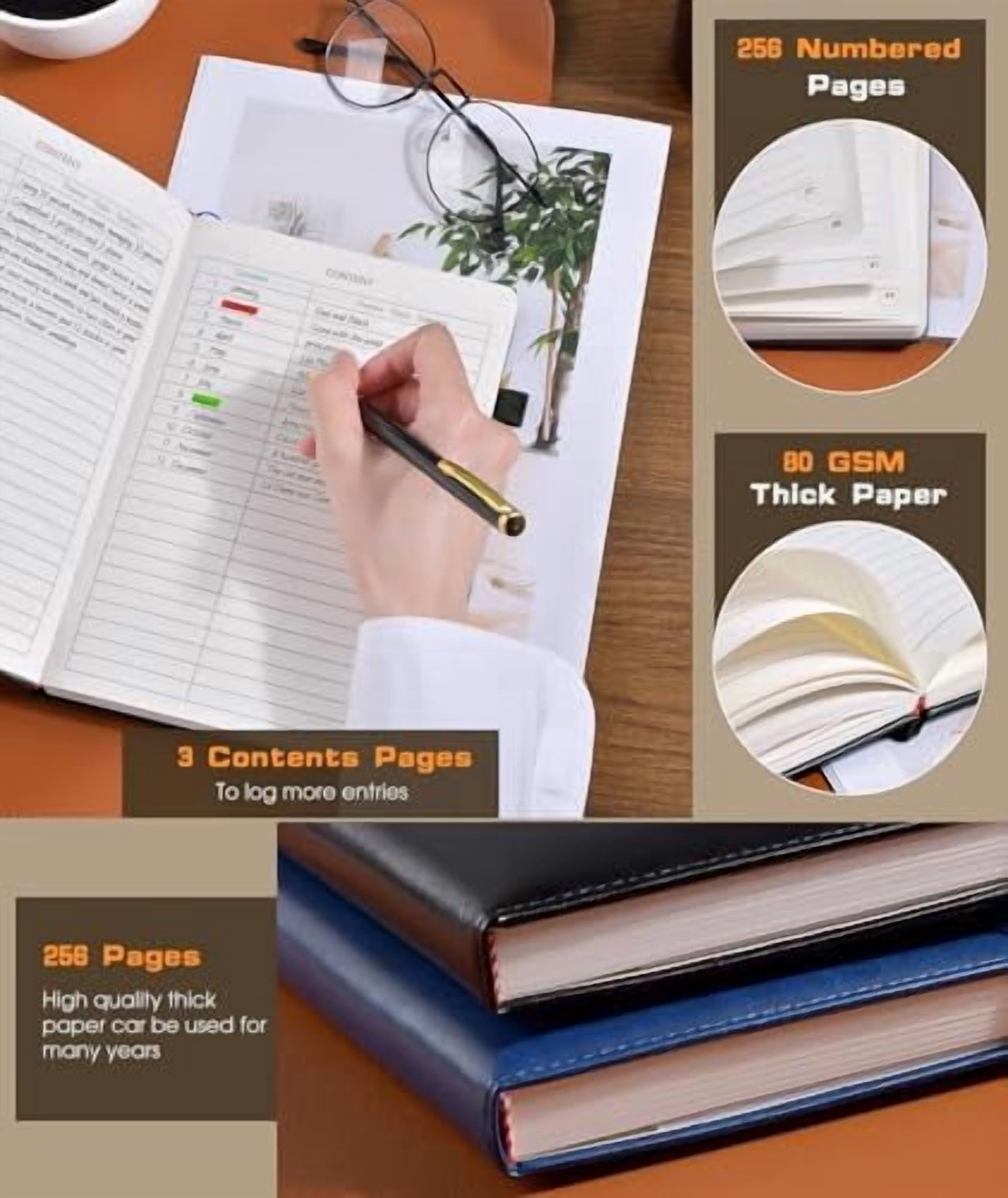 Lined Journal Notebook for Women Men, 256 Numbered Pages Hardcover Leather Journals for Writing, A5 Journaling Notebooks, College Ruled Journal for Business Work School Note Taking 5.75" x 8.38"