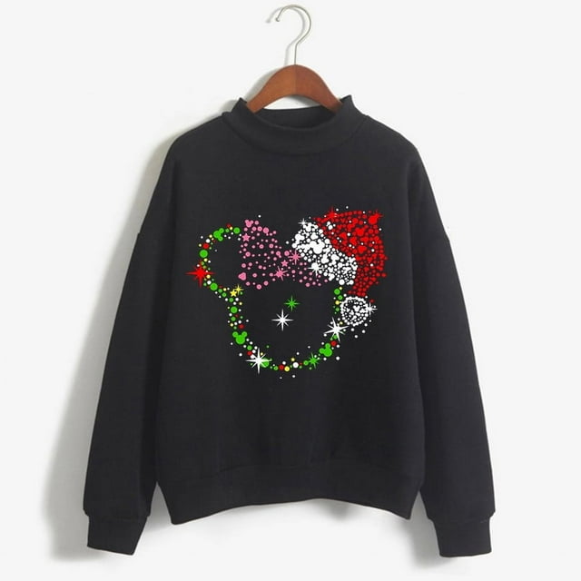 Sudaderas con capucha navideñas de cuello alto, sudadera de dibujos animados Kawaii de Minnie, Sudadera con capucha de Mickey Mouse de Disney, ropa para niña, sudaderas superiores